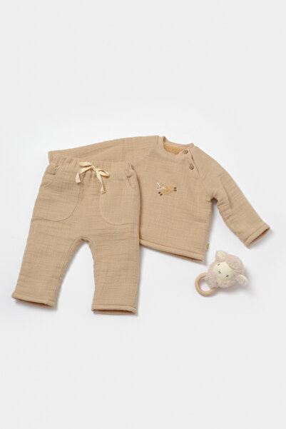 Evelise SetbluzadublatasipantaloniWintermuselin-ApricotBabyCosy(Marime:3-6Luni)