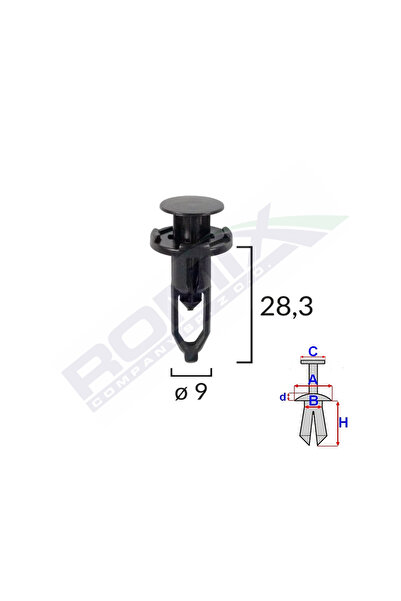 ROMİX Clips Fixare Pentru Toyota/Lexus 9X28.3MM - Negru Set 10 Buc