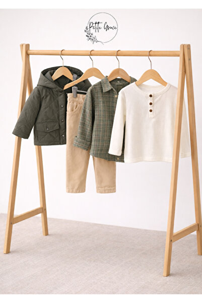 Bebüş Erkek Bebek 4’lü Takım Mont Gömlek Sweat Pantolon Şık Kombin Kışlık