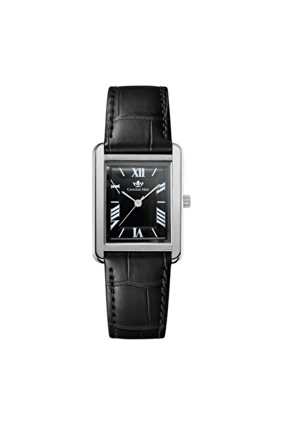 Caverton Mair Caverton Mayer watch with a black dial and leather strap
