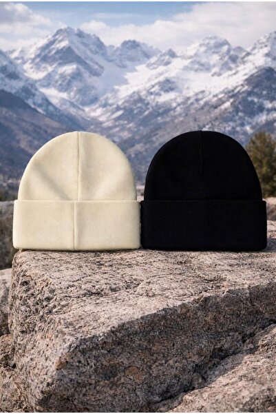 Silver Unisex Knitwear Autumn Winter Quality Basic Beanie 2 Pieces