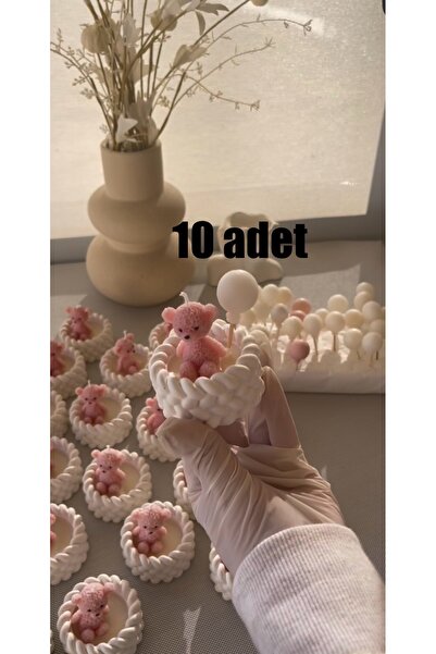 Loş Dükkan 10 Adet Ayıcıklı Hediyelik Mum Babyshower Doğum Günü