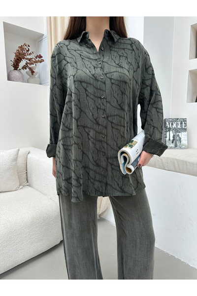 MİA NOURA A Stylish Shirt for Women Made with Jacquard Deseli̇ Lyolsel Fabric