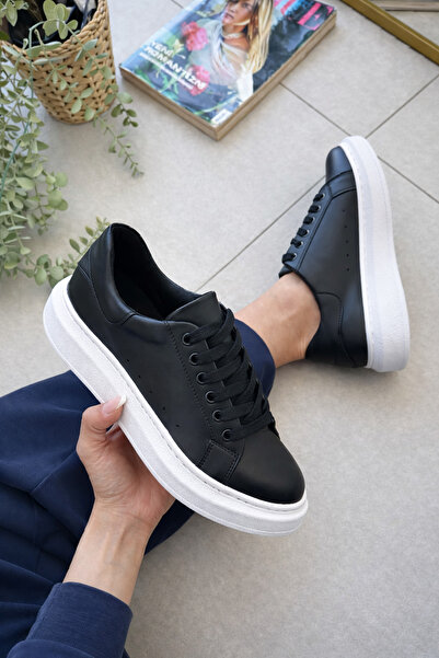 Scarpebutik Quen Trend Stitched High Sole Unisex Sneaker Black White – Sports...