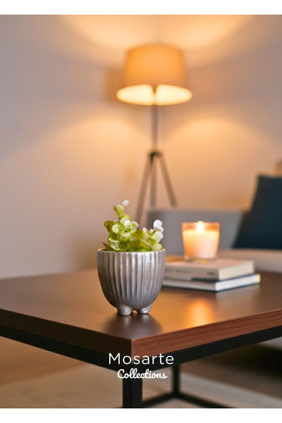 Mosarte Fluted Design Round Mini Plaster Vase / Decorative Object