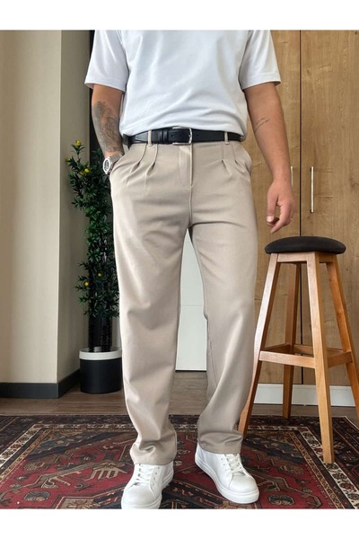 blucombin Baggy Fit Fabric Trousers Pleated