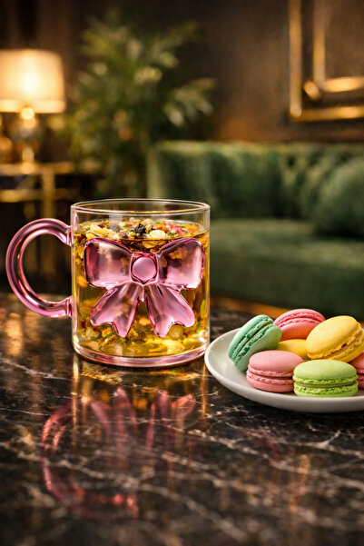 Gülümseten Avm Pink Bow Glass Mug |   Aesthetic Herbal Tea, Latte and Coffee ...