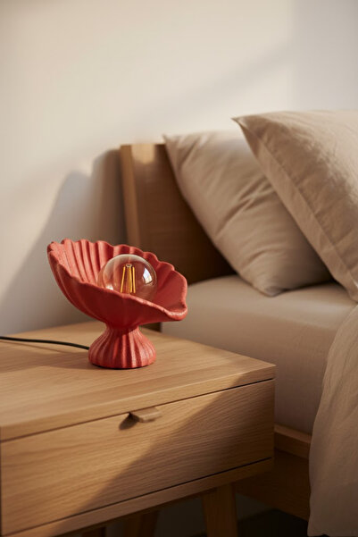 Beta Moda Hub İstiridye Abajur Beton Dokulu Modern Gece Lambası | Dekoratif M...