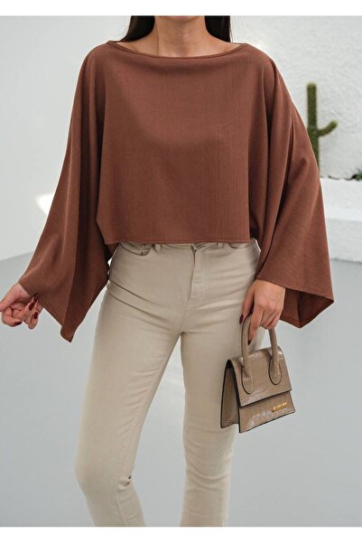 ALLEYTA Bluză supradimensionată pentru femei, cu mâneci largi și detaliu fără...