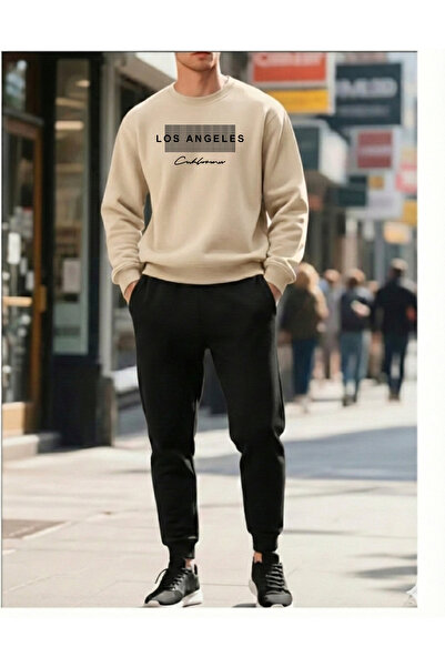 Trend Sizde Men's Los Angeles Printed Crew Neck Sweatshirt Set