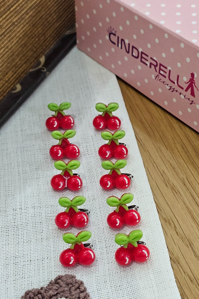 Cinderella 10-Piece Sweet Cherry Flower Snap Clip Knitted Hair Ornament Figur...