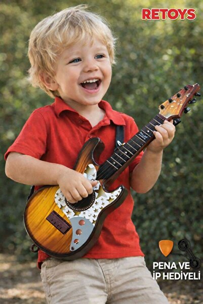 Retoys Oyuncak Kahverengi Elektro Rock Gitar Ukulele 23 Nisan 50cm Pena Ve İp