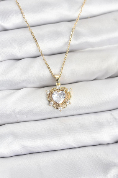 shopwave سلسلة فولاذية 316L ذهبية اللون على شكل قلب مرصعة بحجر الزركون للنساء