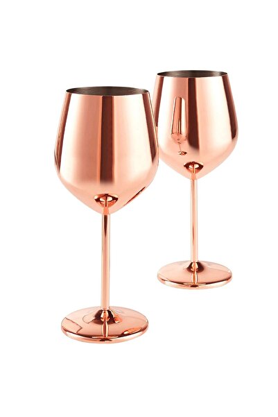 BIUPSER Set of 2 Wine Glasses, Rose Gold, Stainless Steel Wine Glasses, Capac...