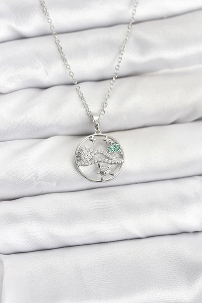 shopwave 316L Steel Chain Silver Color Luck Necklace Model Zircon Stone Women...