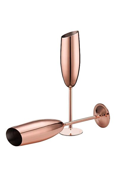 BIUPSER Set of 2 rose gold stainless steel champagne glasses, cut, 240ml