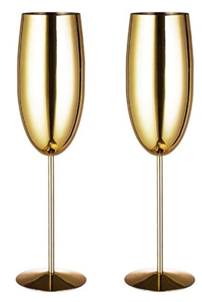 BIUPSER Set of 2 golden stainless steel champagne glasses, 250ml