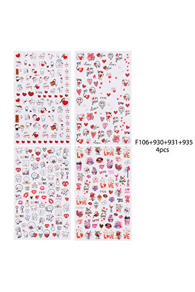 Choice F106 930 931 935 4 قطع ملصقات أظافر لعيد الحب، ملصقات لطيفة على شكل قل...