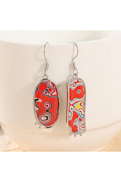 Choice Red T485 Bohemian Style Geometric Graffiti Design Pendant Earrings for...