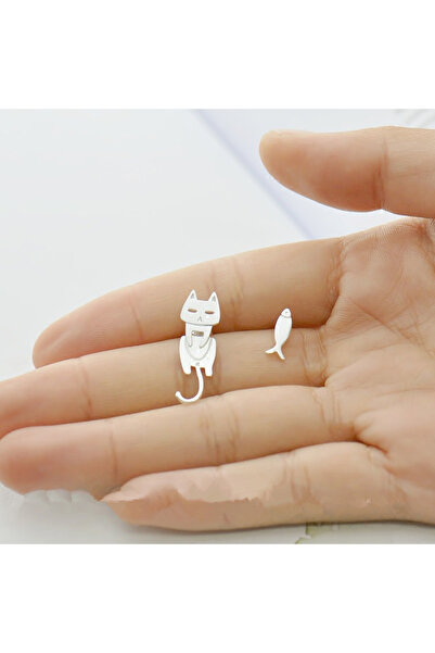 Choice qd60-silver New Fashion Cat Fish Stud Earrings For Women Gift Hypoalle...