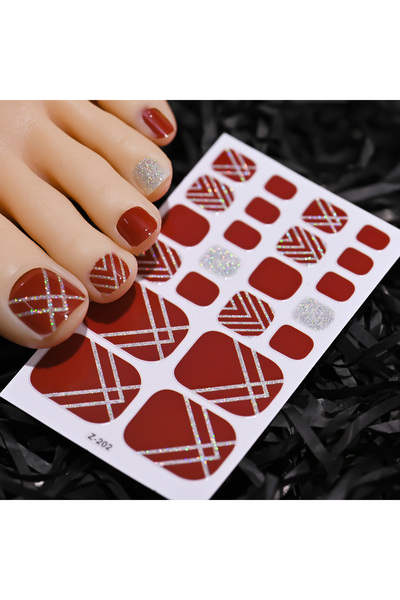 Choice NL-Z-202، 22 طرفًا/ورقة، ملصقات أظافر القدم بخطوط لامعة حمراء، تغطية ك...