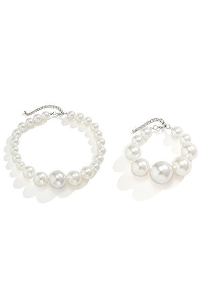 Choice Set 2Pcs Exaggerated Big Imitation Pearl Choker Necklace Bracelets for...