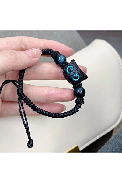 Choice سوار أزرق لطيف على شكل قطة للأزواج مصنوع من خشب تقليد كريستال مضفر للأ...