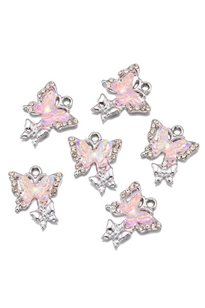 Choice مجموعة من 10 قطع من تعليقات الحيوانات الوردية الروديومية على شكل فراشة...