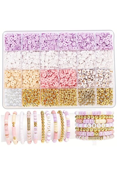 Choice Friendship Bracelet Making Kit, Pink Brown Flat Polymer Clay Beads wit...