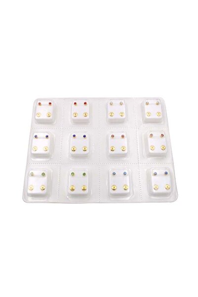 Choice gold colorful 12 Pairs Simple Ear Piercing Earrings Stud-Synthetic Rhi...