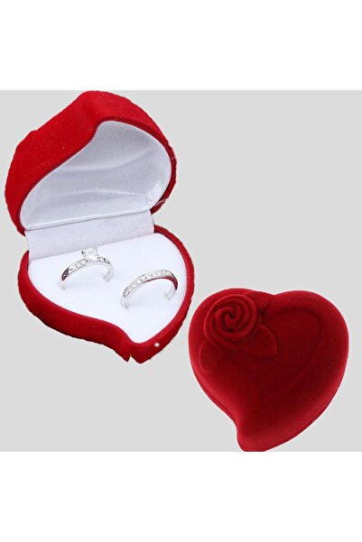 Choice علبة مجوهرات مخملية بيضاء على شكل قلب مزينة بزهرة وردة حمراء، علبة عرض...