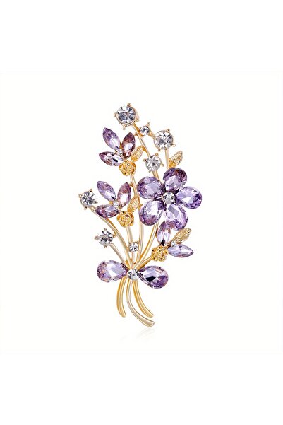 Choice Purple Luxury Flower Rhinestone Brooches Pins For Women Men Elegant Pa...