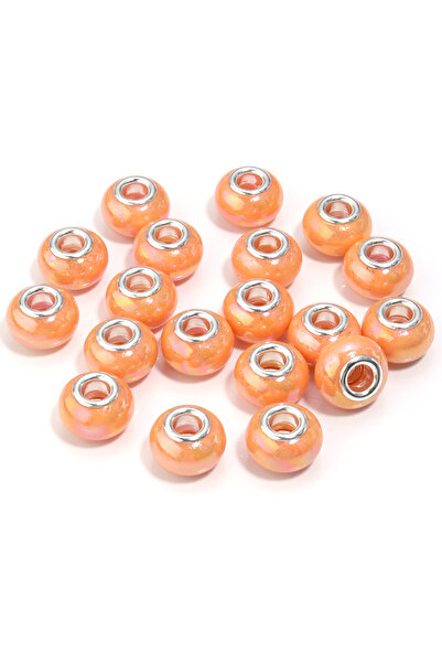 Choice16 Orange 20Pcs Resin Round Beads Ceramic Color Plated Large Holes Spac...