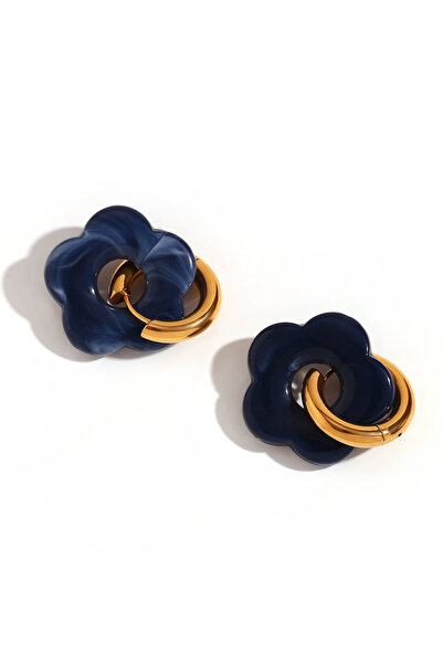 Choice أقراط متدلية على شكل زهرة من الراتنج الأكريليك الملون باللون الكحلي، ب...