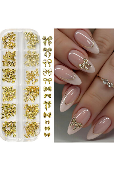 Choice S-259 12 Designs Golden Bow Nail Art Accessories Knot Bow Alloy Nail C...