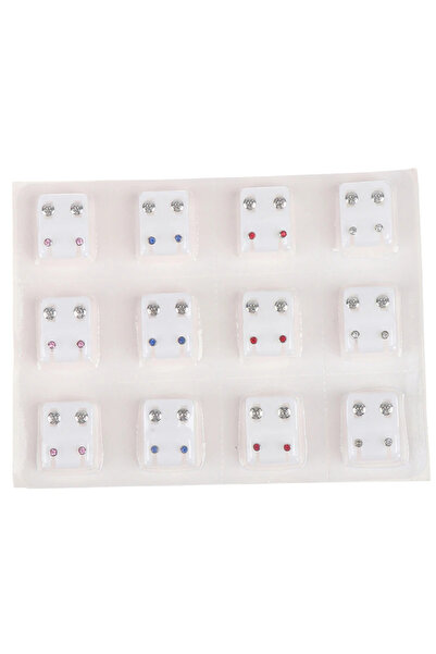 Choice Silver-Colorful CZ 12 pairs Stainless Steel Birthstone CZ Stud Earring...