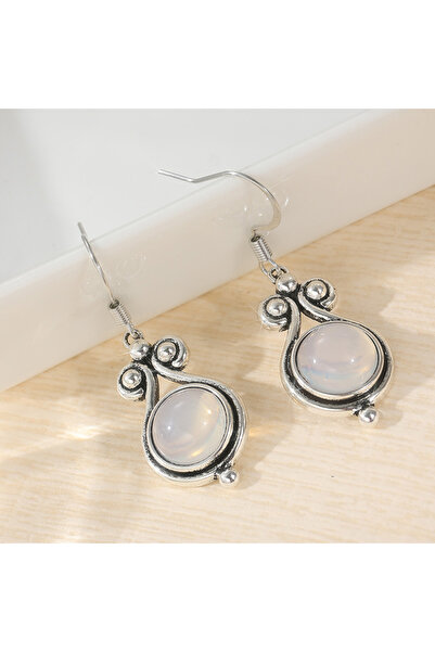 Choice WHITE T536 Bohemian Style Synthetic Moonlight Stone Inlaid Dangle Earr...