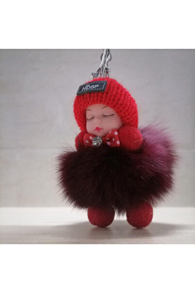 Choice Wine red Sleeping Baby Keychain Cute Soft Fluffy Plush Doll Key Ring W...