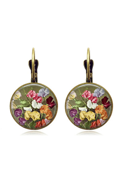Choice 1 Vintage Pink Rose Flower Earrings Retro Round Antique Bronze Glass D...