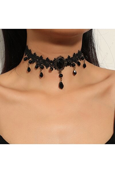 Choice black Vintage Luxury Gothic Choker Black Lace Crystal Pendant Elegant ...