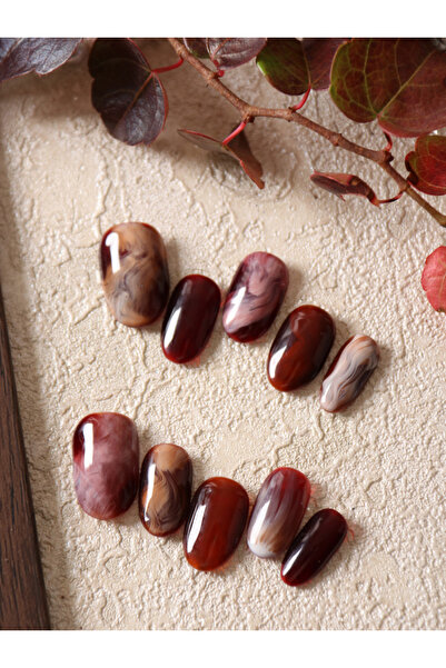 Choice مجموعة من 10 قطع من الأظافر اللاصقة القصيرة الحمراء، أظافر صناعية هالو...