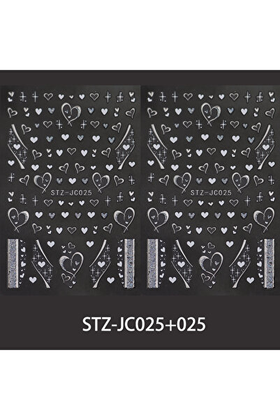 Choice 2 pcs STZ-JC025 2 pcs Silvery Heart Nail Stickers Metallic Big Heart A...