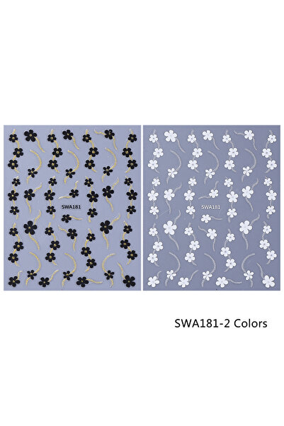 Choice SWA181 Black White 2pcs Black White Flower Nail Stickers Gold Silver L...