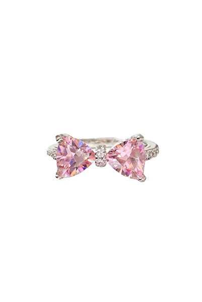 Choice Silver Plated Pink Pink Bow Zircon Ring for Women, New Niche Design fo...