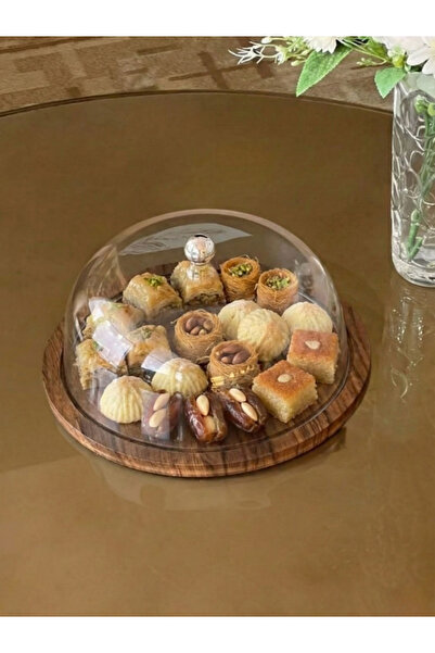 Generic Round wooden serving dish with a domed acrylic lid