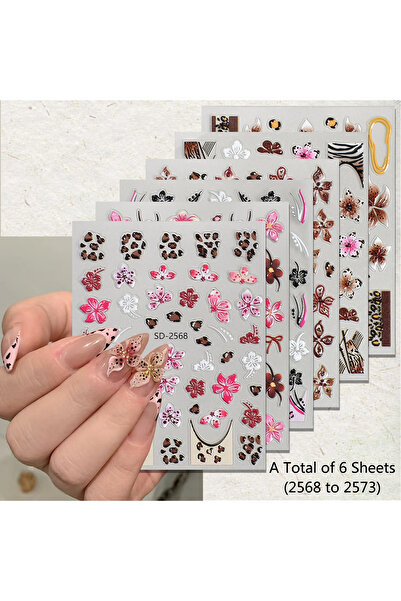Choice النمط 3 (6 أوراق) 3/6 أوراق ملصقات تزيين الأظافر بنقشة جلد النمر والزه...