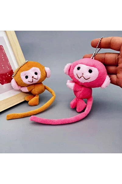 Choice قطعتان من سلسلة مفاتيح دمية قرد كرتوني طويل الذيل باللونين الوردي والب...