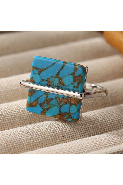 Choice 10 B091 Boho Synthetic Turquoise Cube Ring