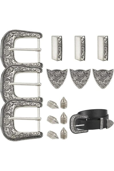 Choice AECH05-13203 مجموعة من 3 مشابك أحزمة فضية عتيقة، عرض 1.5 بوصة، مشبك حز...