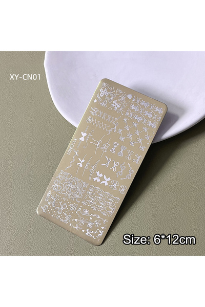 Choice 1 لوحة ختم أظافر مستطيلة ذهبية مقاس 12 × 6 سم، بتصميمات فيونكة وفراشة ...